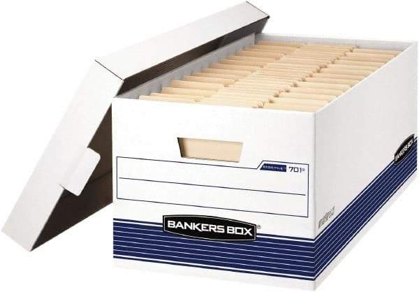 BANKERS BOX - 1 Compartment, 12-7/8" Wide x 10-1/4" High x 25-3/8" Deep, Storage Box - Corrugated Cardboard, White/Blue - All Tool & Supply