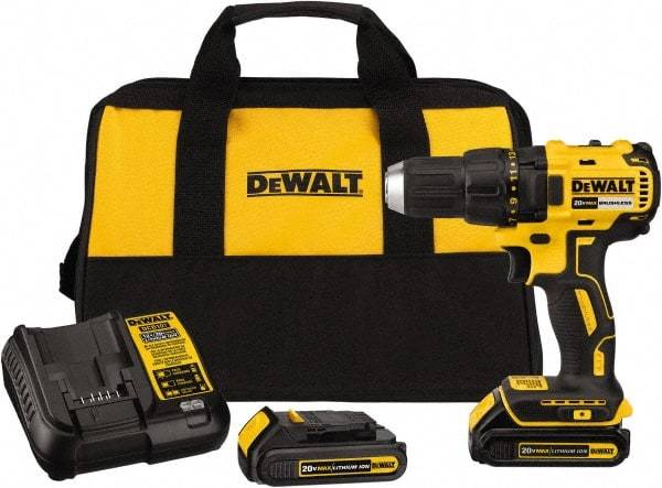 DeWALT - 20 Volt 1/2" Chuck Mid-Handle Cordless Drill - 0-1600 RPM, Reversible, 2 Lithium-Ion Batteries Included - All Tool & Supply