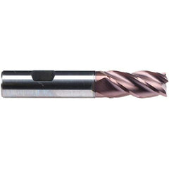 Emuge - 8mm Diam, 19mm LOC, 4 Flute Solid Carbide Roughing & Finishing End Mill - TiAlN Finish, 63mm OAL, 8mm Shank Diam, Weldon Shank, 38° Helix, Centercutting, Long Length - All Tool & Supply