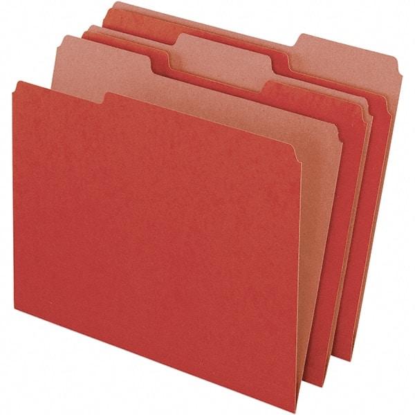 Pendaflex - 9-1/2 x 11-5/8", Letter Size, Red, File Folders with Top Tab - 11 Point Stock, Assorted Tab Cut Location - All Tool & Supply