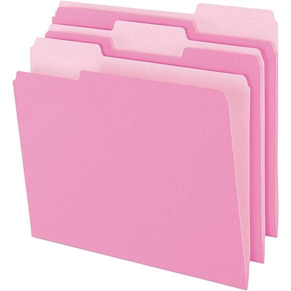 Pendaflex - 9-1/2 x 11-5/8", Letter Size, Pink, File Folders with Top Tab - 11 Point Stock, Assorted Tab Cut Location - All Tool & Supply