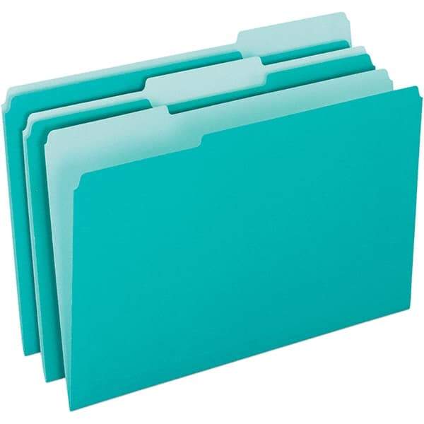 Pendaflex - 11-5/8 x 9-3/16", Letter Size, Aqua, File Folders with Top Tab - 11 Point Stock, Assorted Tab Cut Location - All Tool & Supply