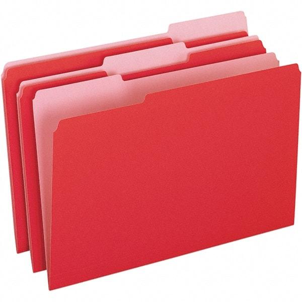 Pendaflex - 9-1/2 x 14-5/8", Legal, Red/Light Red, File Folders with Top Tab - 11 Point Stock, Assorted Tab Cut Location - All Tool & Supply