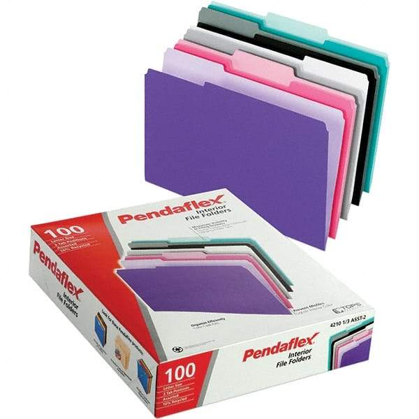 Pendaflex - 11-5/8 x 9-3/16", Letter Size, Assorted Colors, File Folders with Top Tab - 11 Point Stock, Assorted Tab Cut Location - All Tool & Supply