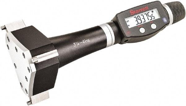 Starrett - 3-1/4" to 4", IP67, Carbide Face Electronic Inside Micrometer - 0.00005" Resolution, 0.0002" Accuracy, 4" Gage Depth - All Tool & Supply