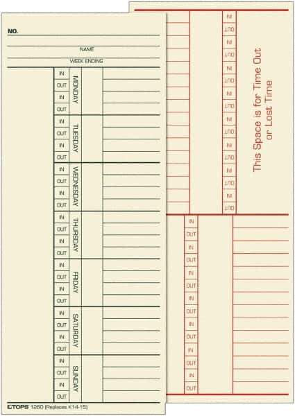 TOPS - 6-13/32" High x 9-1/2" Wide Weekly Time Cards - Use with Cincinnati K14-15 - All Tool & Supply