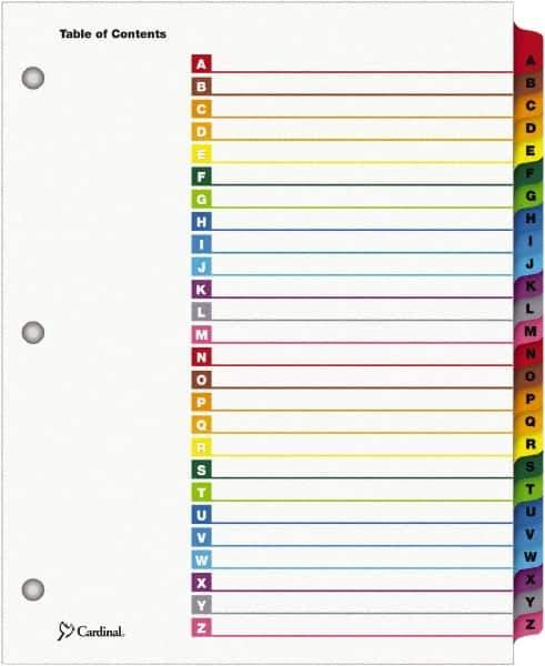 Cardinal - 11 x 8 1/2" 26 Tabs, 3-Hole Punched, Index Tab - Multi-Color Tabs, Multi-Color Folder - All Tool & Supply