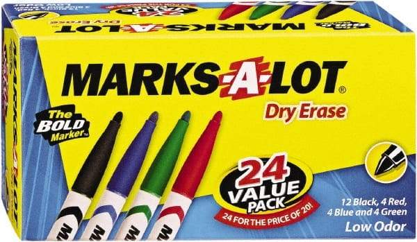 Marks-A-Lot - Assorted Colors, Pen Style, Bullet Tip, 24 Set Dry Erase Markers - For Use with Dry Erase Marker Boards - All Tool & Supply