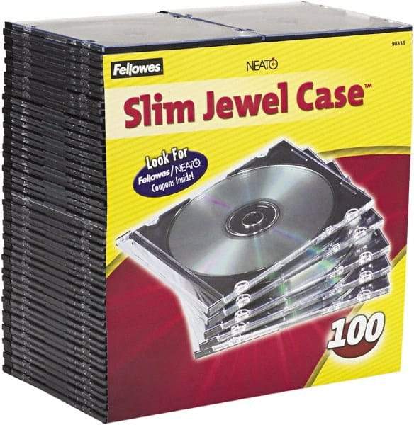 FELLOWES - 1 Compartment, 5-5/8" Wide x 4-15/16" High x 3/16" Deep, CD Case - Plastic, Clear/Black - All Tool & Supply