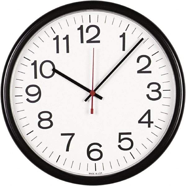 UNIVERSAL - White Face, Dial Wall Clock - Analog Display, Black Case, Runs on AA Battery - All Tool & Supply