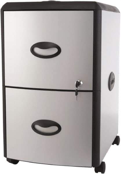 Storex - 19" Wide x 23" High x 15" Deep, 2 Drawer Mobile Pedestal - Plastic/Steel, Silver/Black - All Tool & Supply