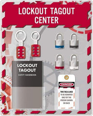 NMC - Equipped Acrylic Tag & Padlock/Hasp Station - 16" Wide x 20" High x 4" Deep, Red, White, Blue, Black - All Tool & Supply