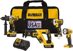 DeWALT - 20 Volt Cordless Tool Combination Kit - Includes 1/2" Brushless Hammerdrill, Brushless 1/4" Impact Driver, Brushless Reciprocating Saw & LED Worklight, Lithium-Ion Battery Included - All Tool & Supply