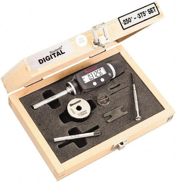 Starrett - 6 to 10mm, 58mm Gage Depth, 0.001mm Resolution, Friction Thimble, IP65 Electronic Inside Hole Micrometer Set - Accurate to 0.004mm, 1 Head, 2 Anvils, 1 Setting Ring, Data Output, Instant Inch/Millimeter Conversion - All Tool & Supply