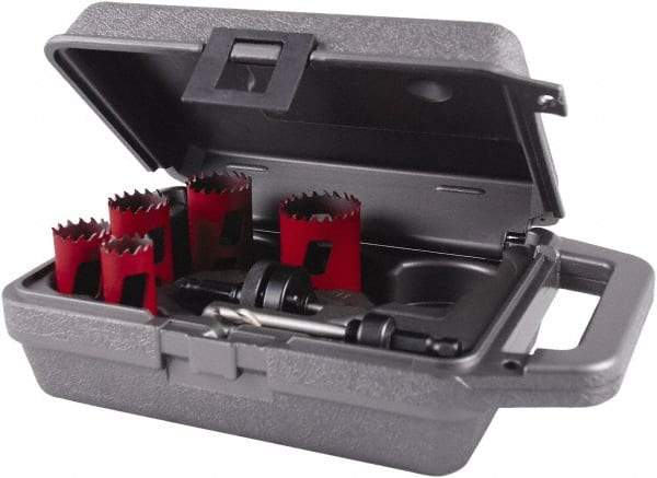 M.K. MORSE - 7 Piece, 7/8" to 1-1/2" Saw Diam, Mechanic's Hole Saw Kit - Bi-Metal, Toothed Edge, Pilot Drill Model No. MAPD301, Includes 2 Hole Saws - All Tool & Supply