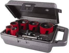 M.K. MORSE - 8 Piece, 7/8" to 2-1/2" Saw Diam, Electrician's Hole Saw Kit - Bi-Metal, Toothed Edge, Pilot Drill Model No. MAPD301, Includes 3 Hole Saws - All Tool & Supply