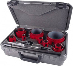 M.K. MORSE - 19 Piece, 3/4" to 4-1/2" Saw Diam, Industrial Hole Saw Kit - Bi-Metal, Toothed Edge, Pilot Drill Model No. MAPD301, Includes 5 Hole Saws - All Tool & Supply