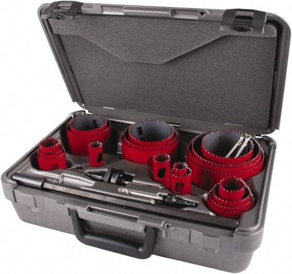 M.K. MORSE - 25 Piece, 3/4" to 4-3/4" Saw Diam, Contractor's Hole Saw Kit - Bi-Metal, Toothed Edge, Pilot Drill Model No. MAPD301, Includes 5 Hole Saws - All Tool & Supply