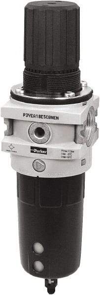 Parker - 1" NPT Port Heavy-Duty 1 Piece Filter/Regulator FRL Unit - Polypropylene Bowl, 465 SCFM, 254 Max psi, 13-1/2" High, Automatic Drain - All Tool & Supply