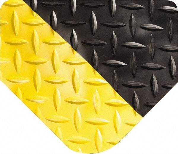 Wearwell - 12' Long x 3' Wide, Dry Environment, Anti-Fatigue Matting - Black with Yellow Borders, Vinyl with Urethane Sponge Base, Beveled on All 4 Sides - All Tool & Supply