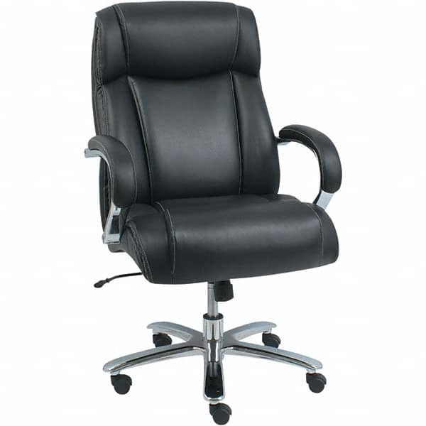 Task Chair: Leather, 20-1/4 to 24-1/4″ Seat Height, Black Fixed Arms