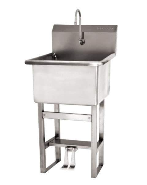 SANI-LAV - 24" Long x 24" Wide Inside, 1 Compartment, Grade 304 Stainless Steel Utility Sink Manual Faucet - 14 Gauge, 27" Long x 27-1/2" Wide x 48" High Outside, 12" Deep - All Tool & Supply