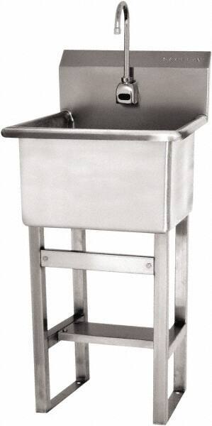 SANI-LAV - 18" Long x 18" Wide Inside, 1 Compartment, Grade 304 Stainless Steel Utility Sink Battery Sensor - 14 Gauge, 21" Long x 20-1/2" Wide x 48" High Outside, 12" Deep - All Tool & Supply