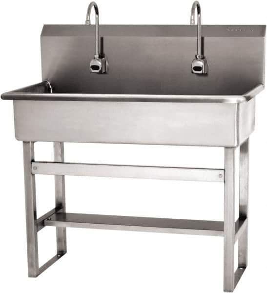 SANI-LAV - 37" Long x 16-1/2" Wide Inside, 1 Compartment, Grade 304 Stainless Steel (3) Person Wash-Station with Electronic Faucet - 16 Gauge, 40" Long x 20" Wide x 45" High Outside, 8" Deep - All Tool & Supply