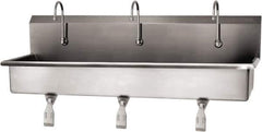 SANI-LAV - 57" Long x 16-1/2" Wide Inside, 1 Compartment, Grade 304 Stainless Steel (3) Person Wash-Station with Single Foot Valves - 16 Gauge, 60" Long x 20" Wide x 18" High Outside, 8" Deep - All Tool & Supply