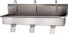 SANI-LAV - 57" Long x 16-1/2" Wide Inside, 1 Compartment, Grade 304 Stainless Steel (3) Person Wash-Station with Double Foot Valves - 16 Gauge, 60" Long x 20" Wide x 18" High Outside, 8" Deep - All Tool & Supply