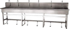 SANI-LAV - 117" Long x 16-1/2" Wide Inside, 1 Compartment, Grade 304 Stainless Steel (6) Person Wash-Station with Single Foot Valves - 16 Gauge, 120" Long x 20" Wide x 45" High Outside, 8" Deep - All Tool & Supply