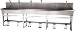 SANI-LAV - 117" Long x 16-1/2" Wide Inside, 1 Compartment, Grade 304 Stainless Steel (6) Person Wash-Station with Double Foot Valves - 16 Gauge, 120" Long x 20" Wide x 45" High Outside, 8" Deep - All Tool & Supply