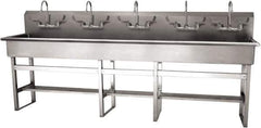 SANI-LAV - 97" Long x 16-1/2" Wide Inside, 1 Compartment, Grade 304 Stainless Steel (5) Person Wash-Station with Manual Faucet - 16 Gauge, 100" Long x 20" Wide x 45" High Outside, 8" Deep - All Tool & Supply