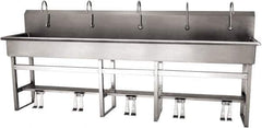 SANI-LAV - 97" Long x 16-1/2" Wide Inside, 1 Compartment, Grade 304 Stainless Steel (5) Person Wash-Station with Double Foot Valves - 16 Gauge, 100" Long x 20" Wide x 45" High Outside, 8" Deep - All Tool & Supply