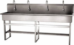 SANI-LAV - 77" Long x 16-1/2" Wide Inside, 1 Compartment, Grade 304 Stainless Steel (4) Person Wash-Station with Electronic Faucet - 16 Gauge, 80" Long x 20" Wide x 45" High Outside, 8" Deep - All Tool & Supply