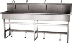 SANI-LAV - 77" Long x 16-1/2" Wide Inside, 1 Compartment, Grade 304 Stainless Steel (5) Person Wash-Station with Single Foot Valves - 16 Gauge, 80" Long x 20" Wide x 45" High Outside, 8" Deep - All Tool & Supply