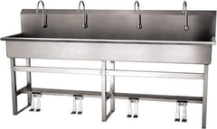 SANI-LAV - 77" Long x 16-1/2" Wide Inside, 1 Compartment, Grade 304 Stainless Steel (5) Person Wash-Station with Double Foot Valves - 16 Gauge, 80" Long x 20" Wide x 45" High Outside, 8" Deep - All Tool & Supply