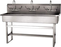 SANI-LAV - 57" Long x 16-1/2" Wide Inside, 1 Compartment, Grade 304 Stainless Steel (4) Person Wash-Station with Manual Faucet - 16 Gauge, 60" Long x 20" Wide x 45" High Outside, 8" Deep - All Tool & Supply