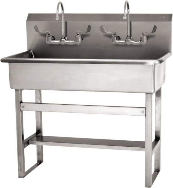 SANI-LAV - 37" Long x 16-1/2" Wide Inside, 1 Compartment, Grade 304 Stainless Steel (3) Person Wash-Station with Manual Faucet - 16 Gauge, 40" Long x 20" Wide x 45" High Outside, 8" Deep - All Tool & Supply