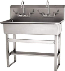 SANI-LAV - 37" Long x 16-1/2" Wide Inside, 1 Compartment, Grade 304 Stainless Steel (3) Person Wash-Station with Manual Faucet - 16 Gauge, 40" Long x 20" Wide x 45" High Outside, 8" Deep - All Tool & Supply