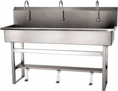 SANI-LAV - 57" Long x 16-1/2" Wide Inside, 1 Compartment, Grade 304 Stainless Steel (4) Person Wash-Station with Single Foot Valves - 16 Gauge, 60" Long x 20" Wide x 45" High Outside, 8" Deep - All Tool & Supply