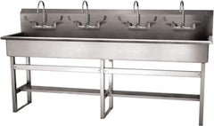 SANI-LAV - 77" Long x 16-1/2" Wide Inside, 1 Compartment, Grade 304 Stainless Steel (5) Person Wash-Station with Manual Faucet - 16 Gauge, 80" Long x 20" Wide x 45" High Outside, 8" Deep - All Tool & Supply