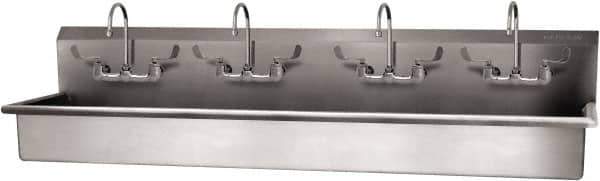 SANI-LAV - 77" Long x 16-1/2" Wide Inside, 1 Compartment, Grade 304 Stainless Steel (4) Person Wash-Station with Manual Faucet - 16 Gauge, 80" Long x 20" Wide x 18" High Outside, 8" Deep - All Tool & Supply