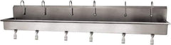 SANI-LAV - 117" Long x 16-1/2" Wide Inside, 1 Compartment, Grade 304 Stainless Steel (6) Person Wash-Station with Single Foot Valves - 16 Gauge, 120" Long x 20" Wide x 18" High Outside, 8" Deep - All Tool & Supply