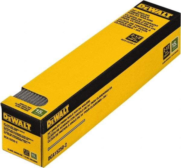 DeWALT - 15 Gauge 2-1/2" Long Finishing Nails for Power Nailers - Steel, Bright Finish, Smooth Shank, Angled Stick Collation, Round Head, Chisel Point - All Tool & Supply