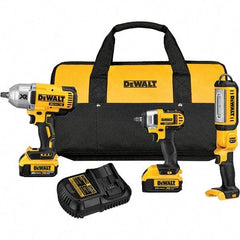 DeWALT - 20 Volt Cordless Tool Combination Kit - Includes 1/2" Impact Wrench, 3/8" Impact Wrench & Handheld Light, Lithium-Ion Battery Included - All Tool & Supply