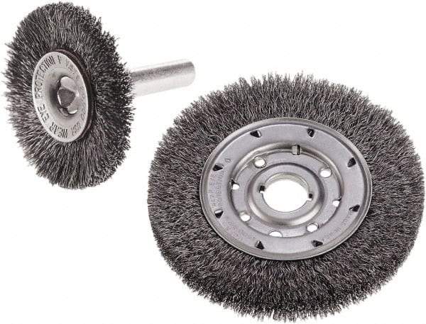 Camel Grinding Wheels - 3" OD, 1/4" Shank Diam, Crimped Steel Wheel Brush - 3" Face Width, 3/4" Trim Length, 0.014" Filament Diam - All Tool & Supply