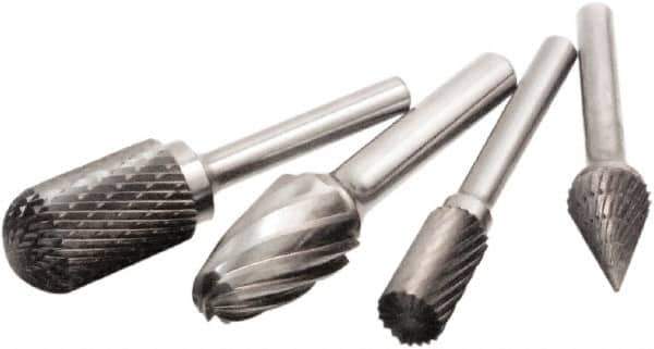 Camel Grinding Wheels - 1/2" Cut Diam, 1/4" Shank Diam, Cone Head Single Cut Burr - Carbide, Point End, 7/8" LOC, 2-3/4" OAL - All Tool & Supply