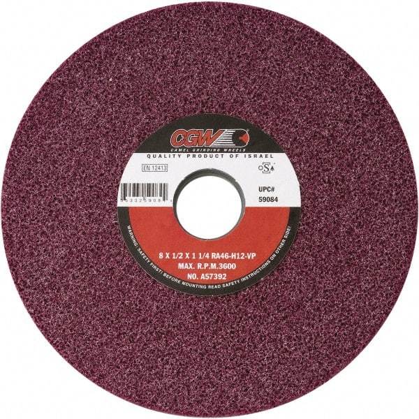 Camel Grinding Wheels - 7" Diam x 1-1/4" Hole x 1/2" Thick, H Hardness, 46 Grit Surface Grinding Wheel - Aluminum Oxide, Type 1, Medium Grade, Vitrified Bond, No Recess - All Tool & Supply