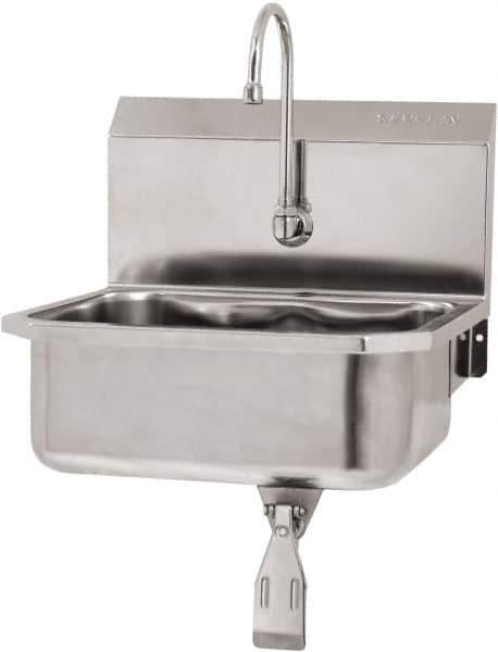 SANI-LAV - 17" Long x 14" Wide Inside, 1 Compartment, Grade 304 Stainless Steel Hand Sink Wall Mount with Knee Valve - 18 Gauge, 19" Long x 18" Wide x 21" High Outside, 7" Deep - All Tool & Supply